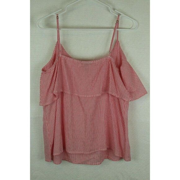 Gap Womens Top Tank Cami Medium striped ruffle cotton Pink - Picture 2 of 3